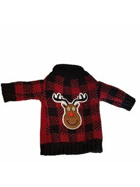 Wine Red and Black Plaid Sweater with Reindeer